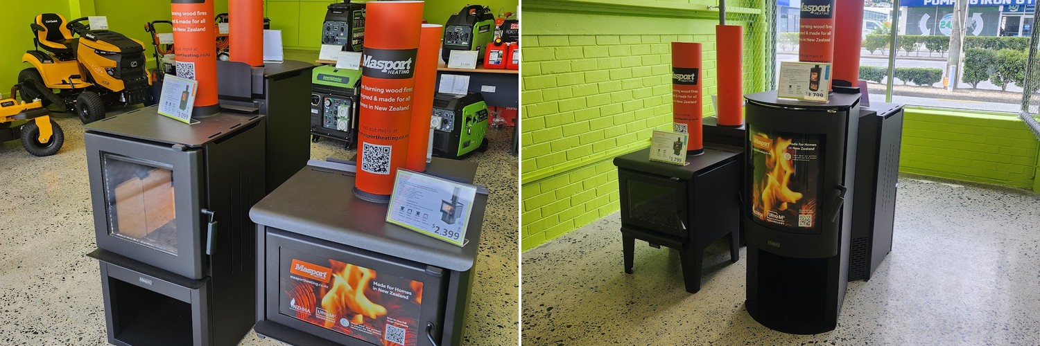 Stihl Shop Whangarei - wood fires on display in the Reyburn Street showroom in Whangarei