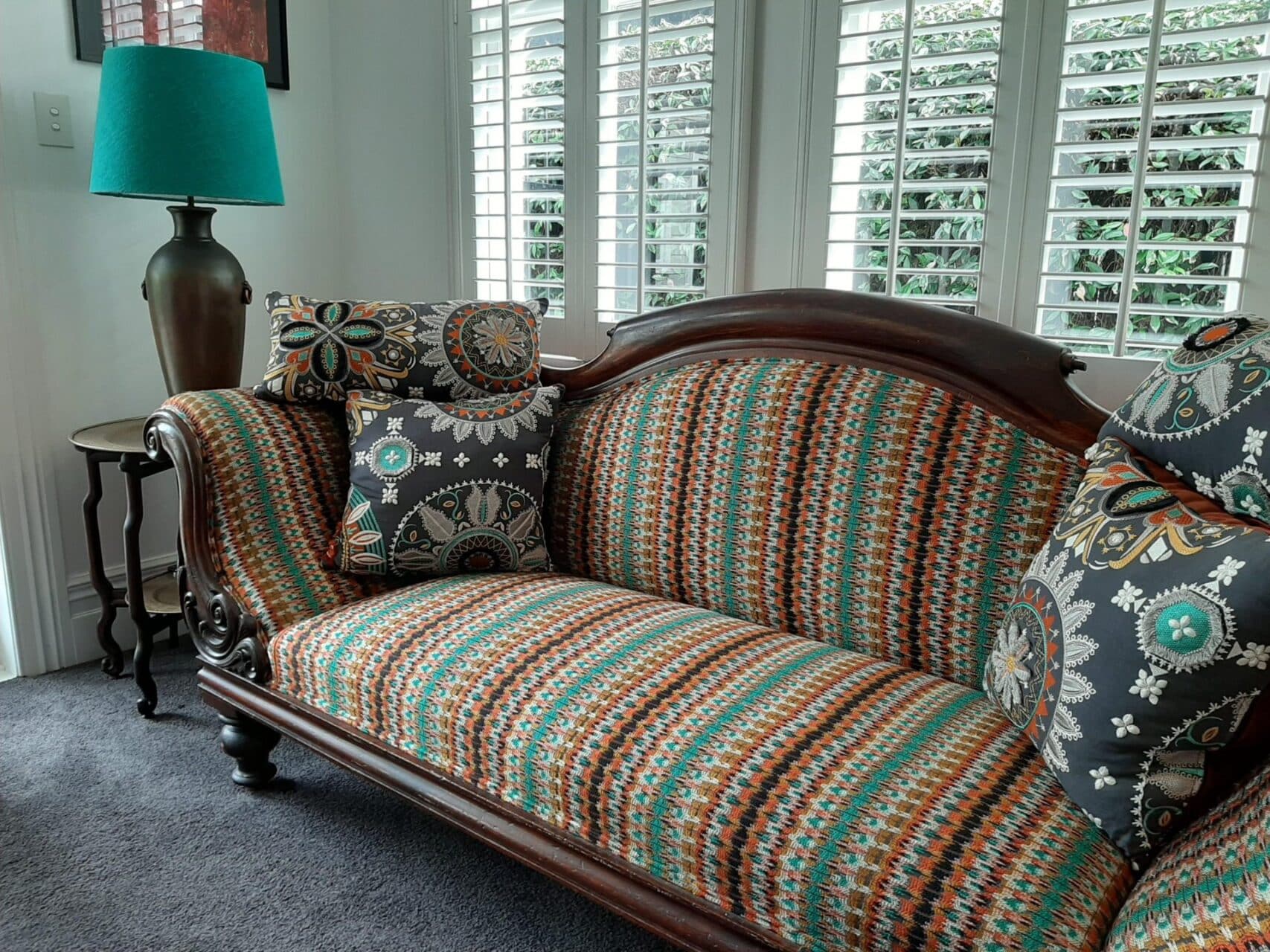 Whangarei Upholstery - antique chaise longue reupholstered in striped fabric, Whangarei